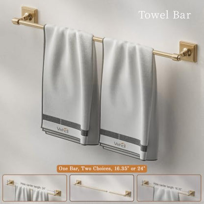 Champagne Bronze Bathroom Accessories Set, 5 Piece Bathroom Towel Holder Set, SUS304 Stainless Steel 24" Towel Bar, Towel Rack Set for Bathroom, Bathroom Hardware Set Wall Mounted - color: Champagne Bronze