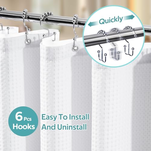 3 in 1 Shower Curtain Set, Waffle Shower Curtain and Liner Set with 6 Double Sided Shower Curtain Hooks, 258GSM Luxury Weighted Cloth Shower Curtain for Shower Stall, 36 W x 72 H, White - color: White, size: 36"W x 72"L (Pack of 1)
