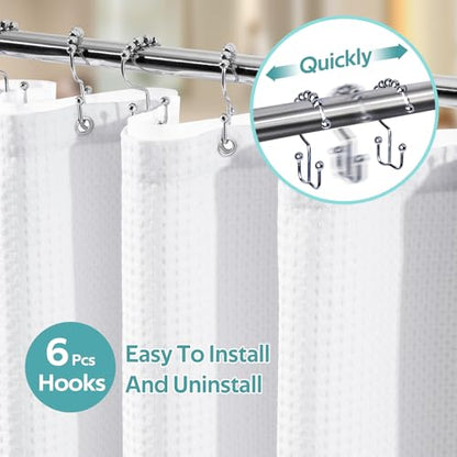 3 in 1 Shower Curtain Set, Waffle Shower Curtain and Liner Set with 6 Double Sided Shower Curtain Hooks, 258GSM Luxury Weighted Cloth Shower Curtain for Shower Stall, 36 W x 72 H, White - color: White, size: 36"W x 72"L (Pack of 1)