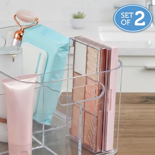 STORi Bliss 5-Compartment Plastic Cosmetics Storage Organizer, Set of 2 | Clear | Rectangular Divided Makeup Bin & Vanity Caddy with Pass-Through Handles | Round Corner Design | Made in USA - size: 2 Pack