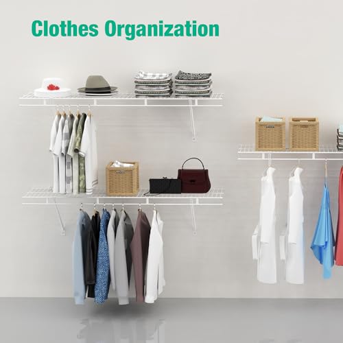 HAUSHOF 2 Pack Closet Shelves Wall Mounted, 4 ft x 12 in Wire Shelf Kit | White Wire Closet Shelving for Closet, Laundry Room, Bedroom, Living Room, Pantry Organization and Storage - size: 4ft x 12in
