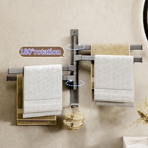 Wall Mounted 180° Swivel Multi-bar Towel Rack Towel Hanging Holder for Bathroom with Hook (Grey,4-Bar) - color: Grey, size: 4-Bar