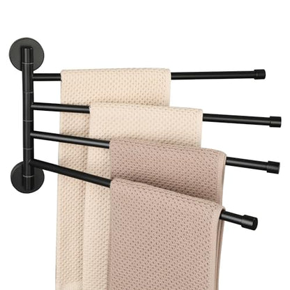 Alise Swivel Towel Rack,Folding 4 Arms Hand Towel Bars Towel Hanger for Bathroom,Wall Mount Drying Racks for Laundry,SUS304 Stainless Steel Swing Out Towel Holder Storage Space Saving,Matte Black | Space Saving Swing Arm Towel Rack for Bathroom Kitchen Ou