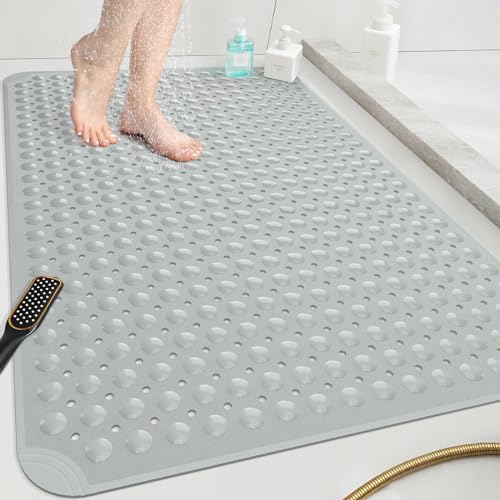 OTHWAY Extra Large Shower Mat 47"x 32", TPE Non Slip Shower Mat for Shower Stall, Inside Walk in Shower Mats with Drain Holes Suction Cups, Anti-Slip for Elderly (Dark Grey) - color: Dark Grey