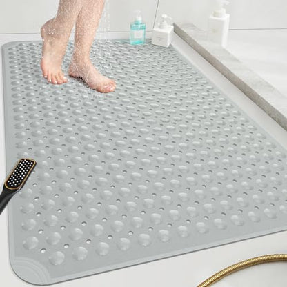 OTHWAY Extra Large Shower Mat 47"x 32", TPE Non Slip Shower Mat for Shower Stall, Inside Walk in Shower Mats with Drain Holes Suction Cups, Anti-Slip for Elderly (Dark Grey) - color: Dark Grey