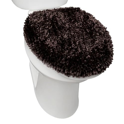 Town & Country Basics Spa Step Noodle Solid Bathroom Toilet Lid Cover, Plush, Soft, and Absorbent, Machine Washable, Brown, 18.5"x19.6" - color: Brown