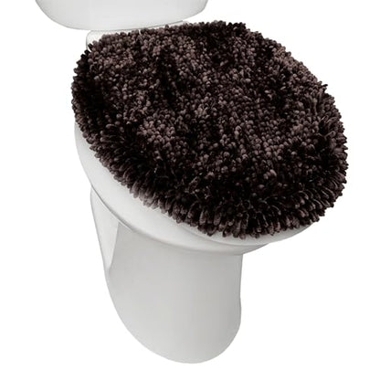 Town & Country Basics Spa Step Noodle Solid Bathroom Toilet Lid Cover, Plush, Soft, and Absorbent, Machine Washable, Brown, 18.5"x19.6" - color: Brown