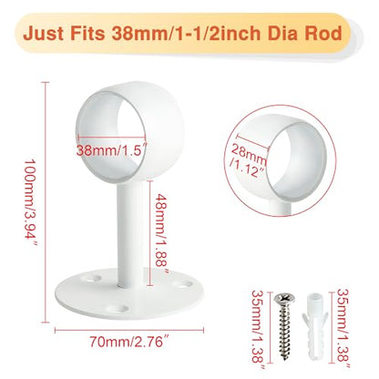 Alise Curtain Rod Holder Bracket 1-1/2''Dia,Closet Rod Holders Wall Mounted | Ceiling Mount Curtain Rod Flange Brackets,Curved Shower Curtain Rod Holder for Bathroom,Kitchen,Stainless Steel,White,4 Pcs - color: White Finish, size: 38mm/1-1/2 Inch Dia.