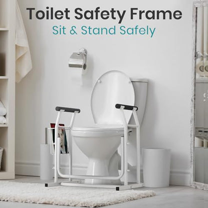 Vive Toilet Safety Rail with Arms - 300LBS Support Frame with Handles | Seniors, Elderly, Handicap & Disabled - Grab Bar Handrail - Bathroom Riser Assistance Aid - Stand Alone Lifter to Help Stand