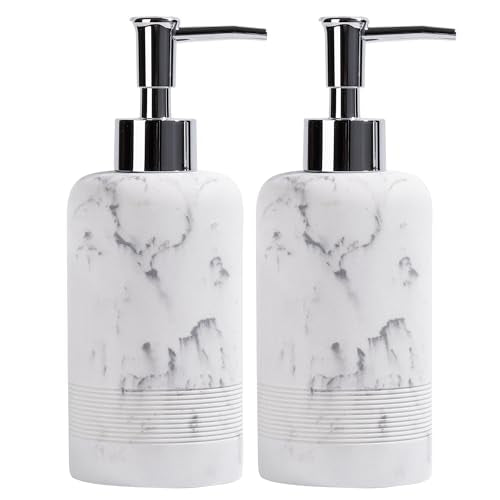 2pcs/Set Hand Soap Dispenser Sets - 10.8oz Refillable Resin Liquid Soap Dispensers with Rust-Proof Pump for Bathroom Countertop or Kitchen, Marble White - color: Marble White