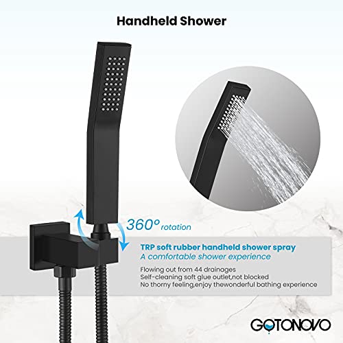 gotonovo Tub Shower Faucet Set with Valve Kit 10’’ Head,Matte Black | Shower System with Tub Spout,SUS304 Rain Head with Handheld Sprayer,Swivel Spout,All Metal,Rough-In Valve Trim Kit,Wall Mount - color: Black, size: 10’’ Head