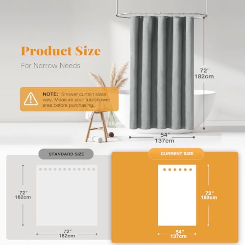 BTTN Narrow Linen Textured Waterproof Shower Curtain, 54x72, Grey/Gray | Small Size, 230GSM Polyester, Heavy Duty Fabric, Weighted Hem, 10 Plastic Hooks, Modern Luxury Hotel Style, Machine Washable - color: Grey, size: 54"W x 72"L (Pack of 1)