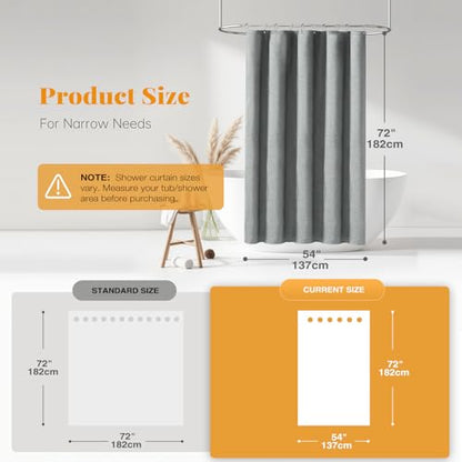 BTTN Narrow Linen Textured Waterproof Shower Curtain, 54x72, Grey/Gray | Small Size, 230GSM Polyester, Heavy Duty Fabric, Weighted Hem, 10 Plastic Hooks, Modern Luxury Hotel Style, Machine Washable - color: Grey, size: 54"W x 72"L (Pack of 1)
