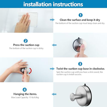 DGYB Suction Cup Hooks for Shower Brushed Nickel Bathroom Hooks Suction Set of 2 Removable Wall Hook for Hanging Towels, Robe, Loofah, Coats - color: SILVER 2