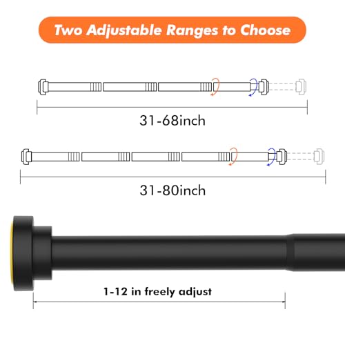 Shower Curtain Rod 31-80 in Adjustable Curtain Rod No Drilling Black Tension Shower Rod Stainless Steel for Bathroom Room Divider - color: Black, size: 31"-80"