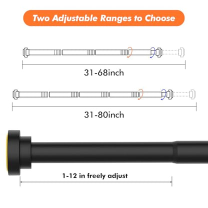 Shower Curtain Rod 31-80 in Adjustable Curtain Rod No Drilling Black Tension Shower Rod Stainless Steel for Bathroom Room Divider - color: Black, size: 31"-80"