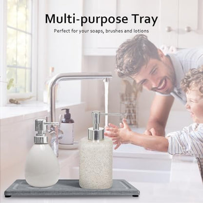 2 PCS Water Absorbing Stone Trays for Bathroom Sink Fast Drying Coasters | 11" x 4.7", Vanity Tray, Diatomaceous Earth Mat, Hand Soap Holder with Anti-Skid Feet, Kitchen Counter, Sink Caddy Organizer - color: 11" X 4.7" Gray