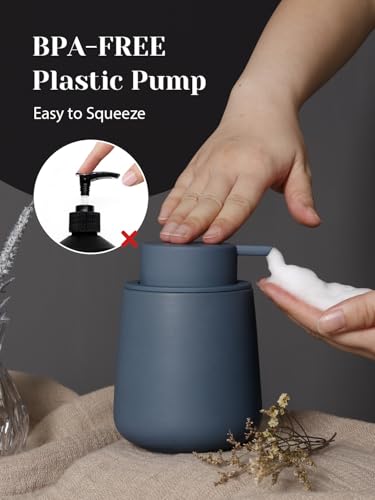INGOFIN Ceramic Foaming Soap Dispenser - 12 oz Foam Hand Soap Dispenser Bathroom, Ceramic Dish Soap Modern Dispenser with Pump for Kitchen, Matte Blue - color: Matte Blue