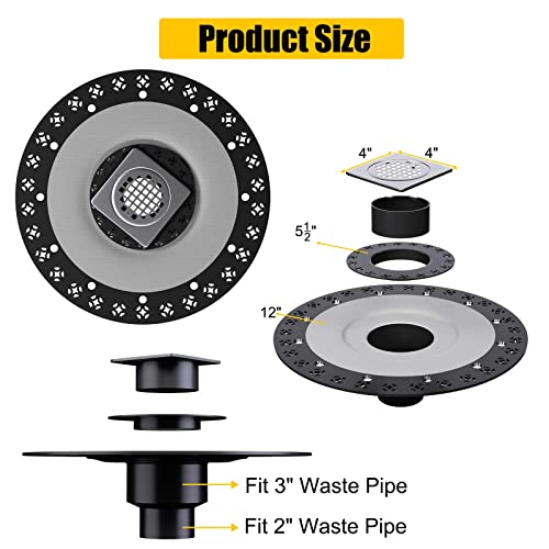 Shower Drain Kit 4 Inch Stainless Steel Grate with Vertical ABS 2 Inch Flange for Schluter Systems Kerdi Drain - Brushed Nickel | 4 Inch Square Shower Drains Compatible with Schluter Drains, Vertical ABS Shower Flange for Schluter-Kerdi System - color: Br