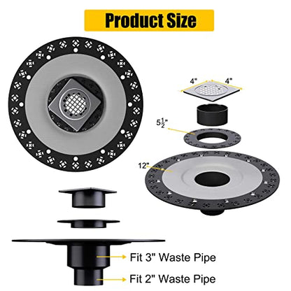 Shower Drain Kit 4 Inch Stainless Steel Grate with Vertical ABS 2 Inch Flange for Schluter Systems Kerdi Drain - Brushed Nickel | 4 Inch Square Shower Drains Compatible with Schluter Drains, Vertical ABS Shower Flange for Schluter-Kerdi System - color: Br
