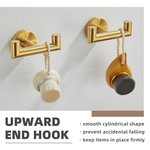 Brushed Gold Double Bathroom Robe Hooks, 2 Pack, Wall Mounted | Rustproof 304 Stainless Steel, Heavy-duty 11lbs Towel Hooks for Robes, Coats, Bags, Shower, Kitchen, Entryway Storage Hooks - color: Brushed Gold