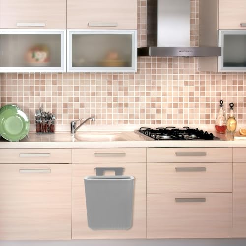 Hanging Trash Can for Home Kitchen Cabinet, Wall-Mounted Plastic Waste Bin with Gray Compression Ring, Space-Saving Storage Container for Bathroom Bedroom Use