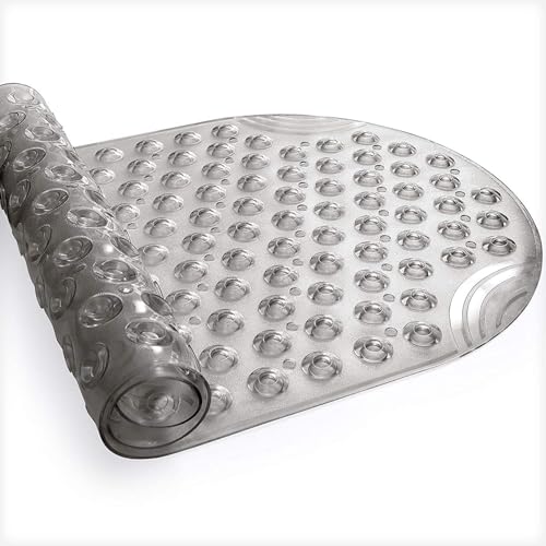 Anti Slip Bathtub Mat,Non Slip Bath Mat,16x35 Inch Extra Long Tub Mat,Machine Washable Bathroom Shower Mat with Suction Cups and Drainage Holes,Soft on Feet (Grey) - color: Clear Grey
