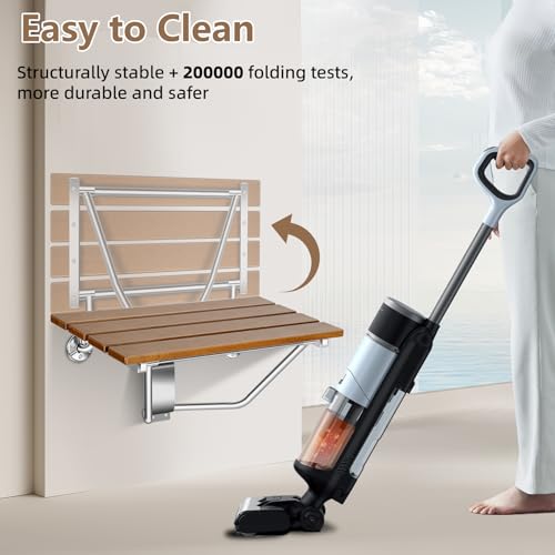 24'' Folding Shower Seat Wall Mounted, 500lb Load Capacity, Space-Saving | Folding Shower Bench with Stainless Steel Bracket, for Elderly, Pregnant Women, Kids, Disabled - size: 24 inches