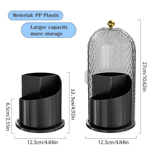 Makeup Brush Holder with Lid, 360 Rotating Multifunction Clear Dustproof Skincare Cosmetic Tools Storage Organizer for Vanity Desktop Bathroom Countertop (Black) - color: Black