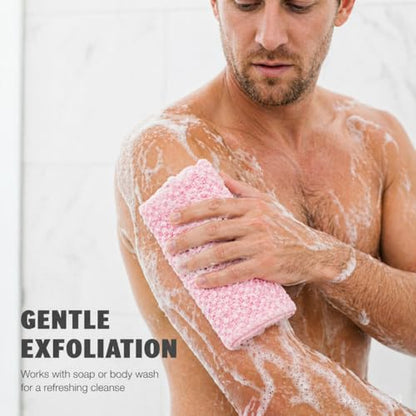 1Pack Pink Japanese Exfoliating Scrub Towel 120CM Long Back Scrubber | Soft 3D Weaving Washcloth for Sensitive Skin - color: Pink