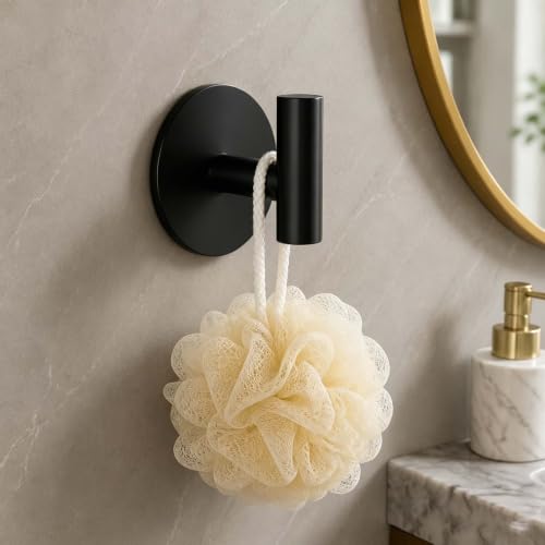 2 Pack Waterproof Adhesive Tissue Wall Hooks, Sticky Mount Hooks for Towel, Robe, Clothes-Black - color: Black