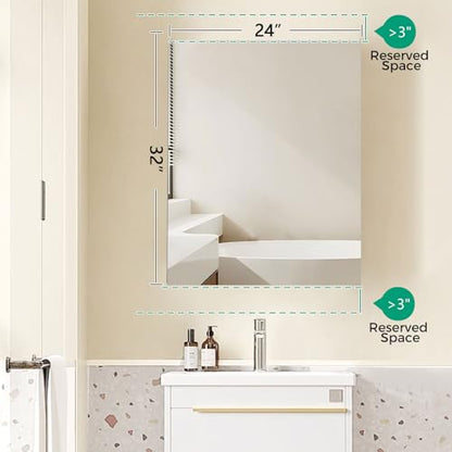 Medicine Cabinet Mirror,Bathroom Mirror with Storage 24 x 32 in | Bathroom Medicine Cabinet With Mirror And Adjustable Shelves, Aluminum Recessed or Wall Mounted Medicine Cabinets - size: 24 x 32 inches