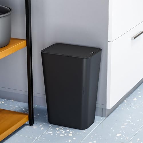 Yieach 12L Black Slim Bathroom Trash Can with Lid,3.17 Gallon Pet/Dog Proof Kitchen Trash Can,Rectangle Thin Garbage Can,Covered Waste Basket,Narrow Small Plastic Trashcan for Room,Bedroom,Office,2PCS - color: Black, size: 12L - 2 PACK