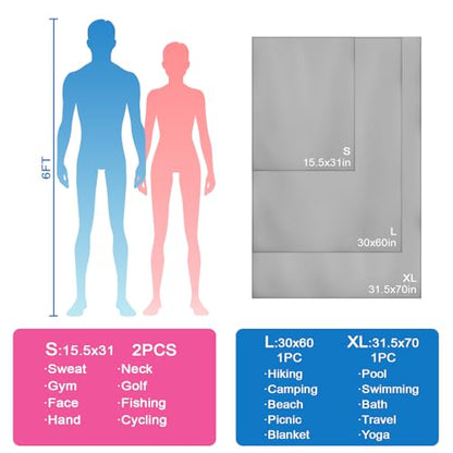 Camping Towel Microfiber 2 Pack S Size Quick Dry Lightweight for Travel Face Hand Neck Running Gym Cycling Fitness Golf Tennis Sweat Towels(Light Grey, 2 Pack S) - color: Light Grey, size: 2 Pack S
