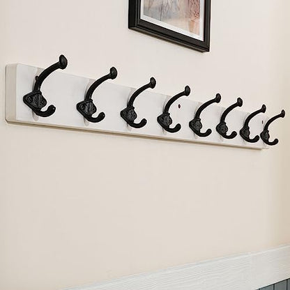 WEBI Rustic Coat Rack Wall Mount,35.43" Long Heavy Duty 8 Cast Iron Coat Hooks Wall Mounted Coat Hanger Hooks for Hanging Coats,Clothes,Jacket,Black on White,2 Packs - color: White, size: 35 Inch(2 Packs)