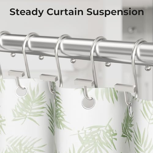 Bathway Shower Curtain Hooks, Shower Curtain Rings Rust Proof, 12PCS Shower Hooks for Shower Curtain, T-Bar Design Convenient Elegant Shower Curtain Hangers for Bathroom Kitchen Wardrobe, Nickel - color: Nickel
