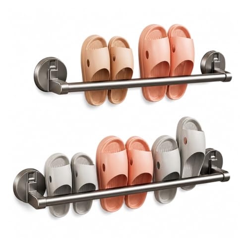 Suction Cup Bathroom Hand Towel Rack Double Bar 2 Tier | Wall Mount, No Drill, Space Aluminium, Electroplated Finish, Length Under 50 Cm(Grey 30cm) - color: Grey 30cm