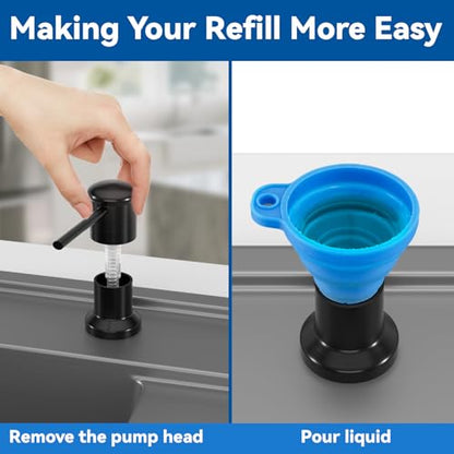 Dish Soap Dispenser, Kitchen Sink Soap Dispenser Pump with 17 OZ Bottle, Refill from The Top, Wide Pump Head Base (Black) - color: Black, size: With Bottle