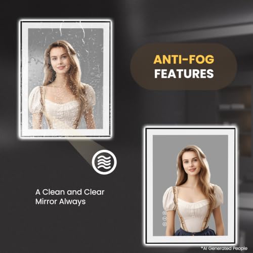 LOAAO 24"X36" LED Bathroom Mirror Black Framed | Anti-Fog, Dimmable, Memory Function, Tempered Glass, Lighted Vanity Mirror for Wall - size: 24"L x 36"W