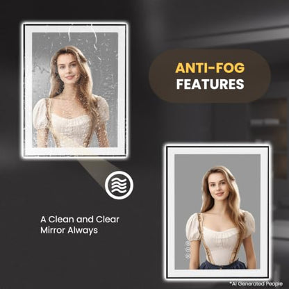 LOAAO 24"X36" LED Bathroom Mirror Black Framed | Anti-Fog, Dimmable, Memory Function, Tempered Glass, Lighted Vanity Mirror for Wall - size: 24"L x 36"W