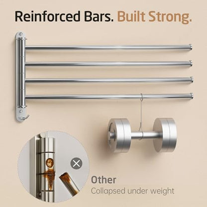 KES Swivel Towel Rack, Swing Arm Towel Bar 4-Arm Extra Long 19.5" Swing Out Towel Rack for Bathroom Wall, Hand Towel Rack Wall Mounted 18/8 Stainless Steel Polished Finish, A2103S4L50 | Swing Out Towel Rack for Bathroom Wall, Hand Towel Rack Wall Mounted,