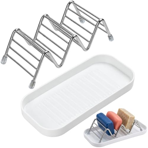2 pcs Shampoo Bar Holder, Self Draining Soap Dish, Bar Soap Holder for Shower, Kitsch Shampoo Bar Holder, Soap Holder with Drainage Basin, 2-Piece Bathroom Organizer Set