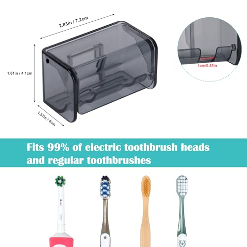 2 PCS Toothbrush Holders Wall Mounted with Cover (2, Transparent Black) | Wall mounted, Detachable, Easy to clean, Breathable, 2 Slots Self Adhesive Toothbrush Organizer for Bathroom - color: Transparent Black