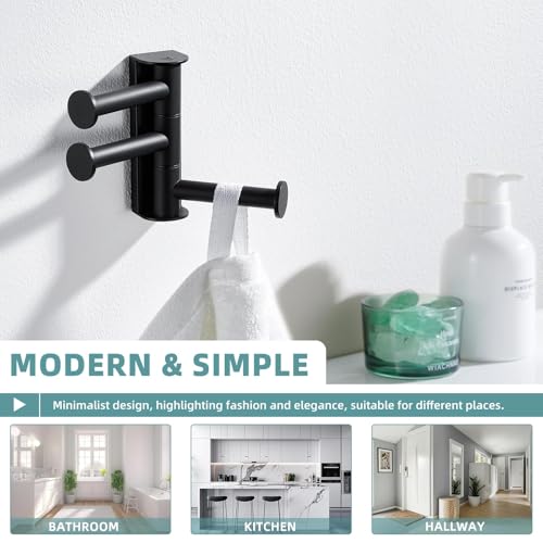 Suyar Bathroom Towel Hook Matte Black, Swivel Robe Holder 3 Arms, Wall Hook | SUS304 Stainless Steel, Screw Mount - color: Matte Black, size: 1 Pack