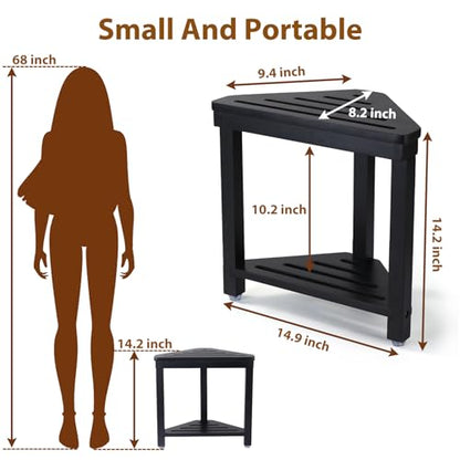 Boulphia Shower Foot Rest 14in, Acacia Wood Shower Stool for Shaving Legs (Black) - color: Black
