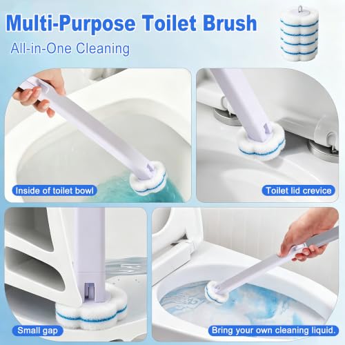 Disposable Toilet Brush and Holder, 2-Piece Wall Mounted Cleaning System with 80 Refills, for Bathroom, Sink and Bathtub