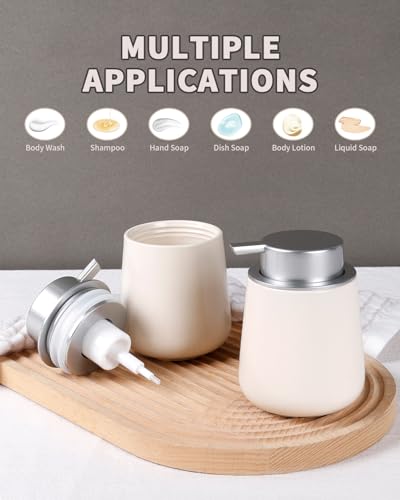 Bosilunlife 12Oz Ceramic Foam Soap Dispenser for Bathroom Kitchen Counter | Premium countertop foam pump creates delicate dense foam, stable desktop placement,Beige with Silver - color: Beige With Silver Pump