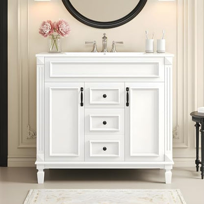 Merax 36" Bathroom Vanity with Sink, 2 Doors & 2 Drawers Storage Cabinet | Freestanding Single Bathroom Sink Vanity Cabinet Set with 36" Ceramic Sink (Sink Cabinet Only, White) - color: White, style: Sink Cabinet Only