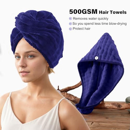 COZYART Lint Free 8Pcs Bathroom Towels Set Ultra Soft Microfiber Navy Blue | Cloud-soft, Ultra fluffy, Thick, Highly Absorbent, Quick Dry, Lint-Free Towels - color: Navy Blue