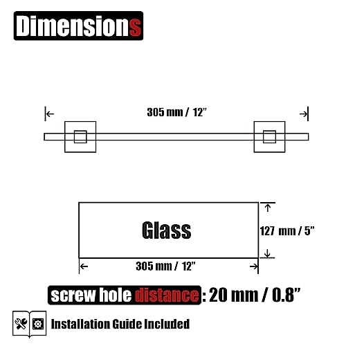 JQK Bathroom Glass Shelf, Floating Tempered Glass Shower Storage 12 by 5 inches, 304 Stainless Steel Brushed Finish Wall Mount 2 Pack, TGS201L12-BN-P2 - color: Brushed Steel, size: 12 Inch(2 Pack)